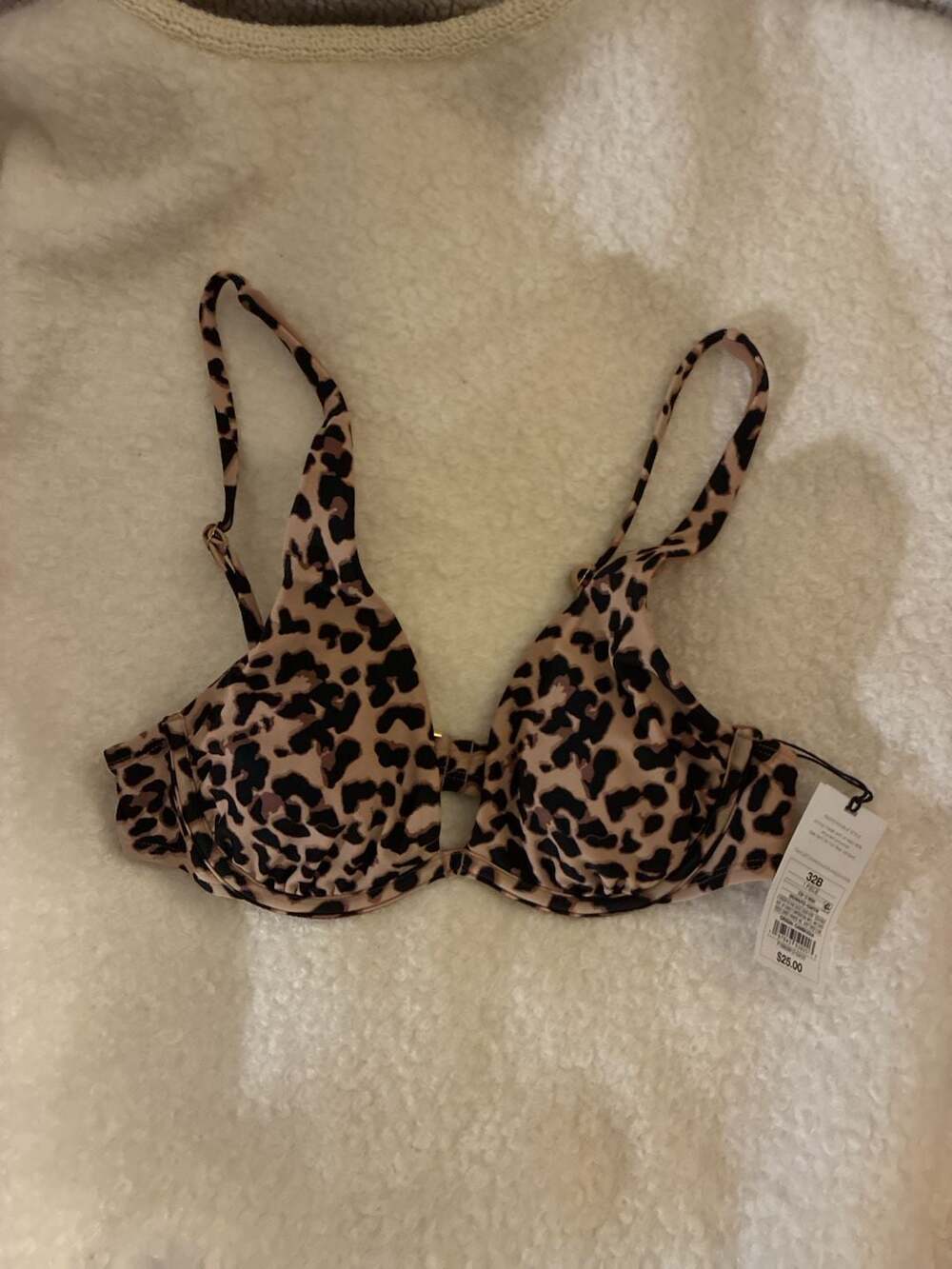 Shade & Shore Leopard Print Underwire Bikini Top 32B